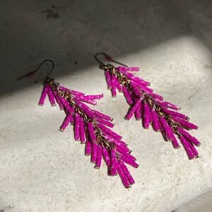Fuchsia Pink Beaded Dangle Earrings